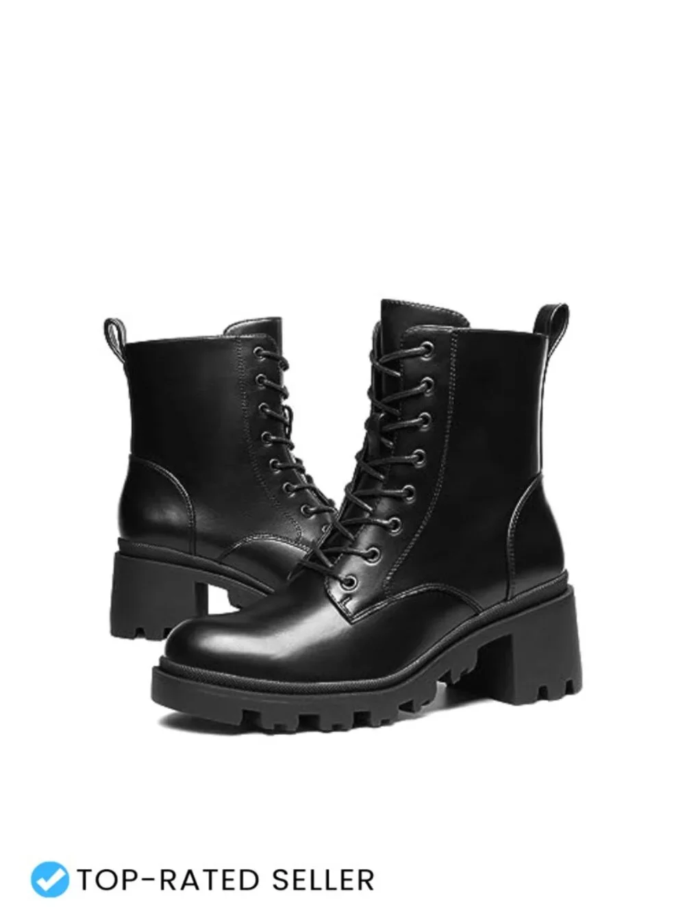 Lace Up Combat Ankle Boots Low Chunky Heel Lug Sole Fashion Heeled Booties